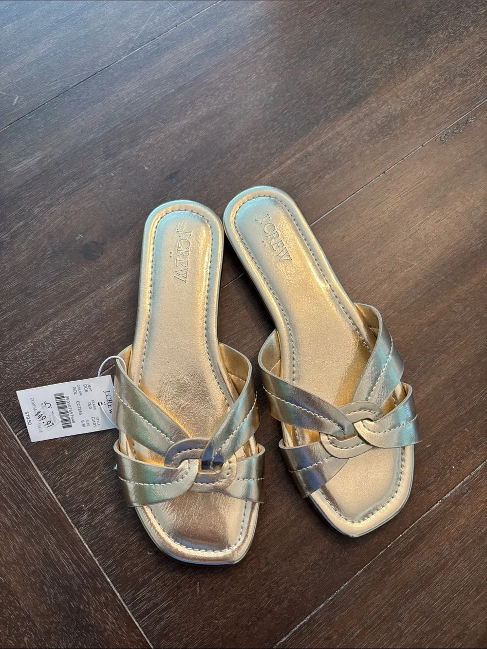 J. Crew Iridescent Metallic Knot Slide Sandals - Gold